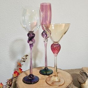 Bri'oni Multicolor Twisted Stem Glassware Set Of 3